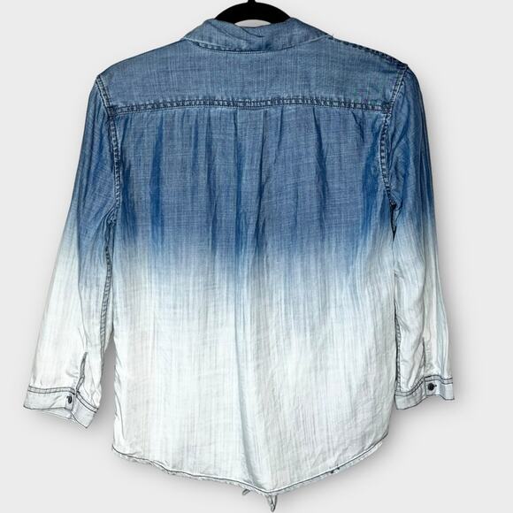ANTHROPOLOGIE Current Air Ombre chambray tie front button up shirt size xs - Picture 3 of 6